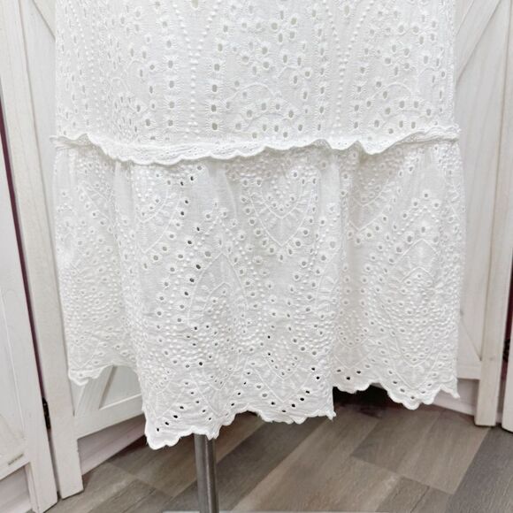 Betsey Johnson Eyelet Off The Shoulder Smocked Waist Midi Dress White Large - Picture 8 of 14